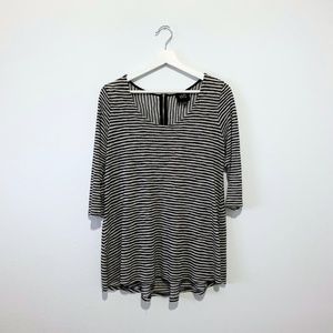 W5 Woman's Knit Blouse Y2k Vintage Top 1/4 Sleeve Striped Comfy Black & White XL